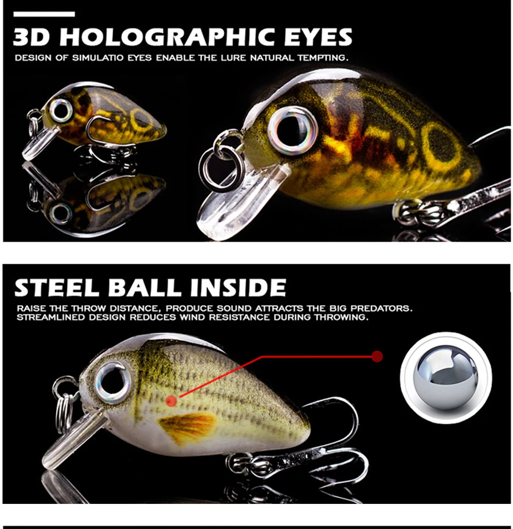 Hanlin 5 Stück/Set 1,5g/28mm Mini-Crankbait Schwimmende Wobbler Angelköder Künstliche Köder Harte Minnow-Köder für Hecht und Barsch – Detail 10