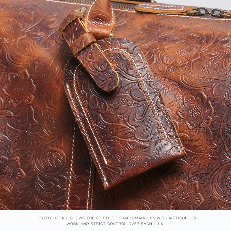 LEATHFOCUS Vintage Embossed Handbag Men's Women's Leather Travel Bag Large Capacity Business Duffles Bag Weekend Gym