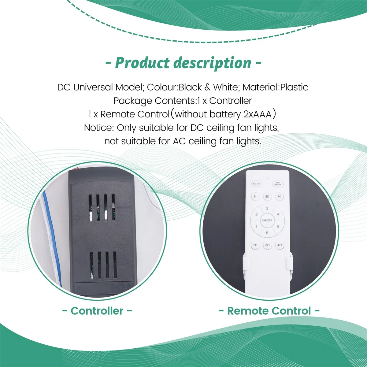 Universal Ceiling Fan Remote Control Kit Replacement, 6-Speed & Timing, Remote Replacement For DC Ceiling Fan Light