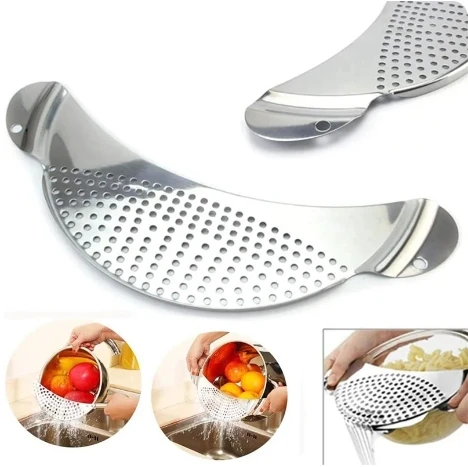 Description Picture 4 of itemPan Pot Strainer Stainless Steel Pasta Spaghetti Practical Draining Tool Pot Strainer Pan Drainer for Home Kitchen Easy Draining