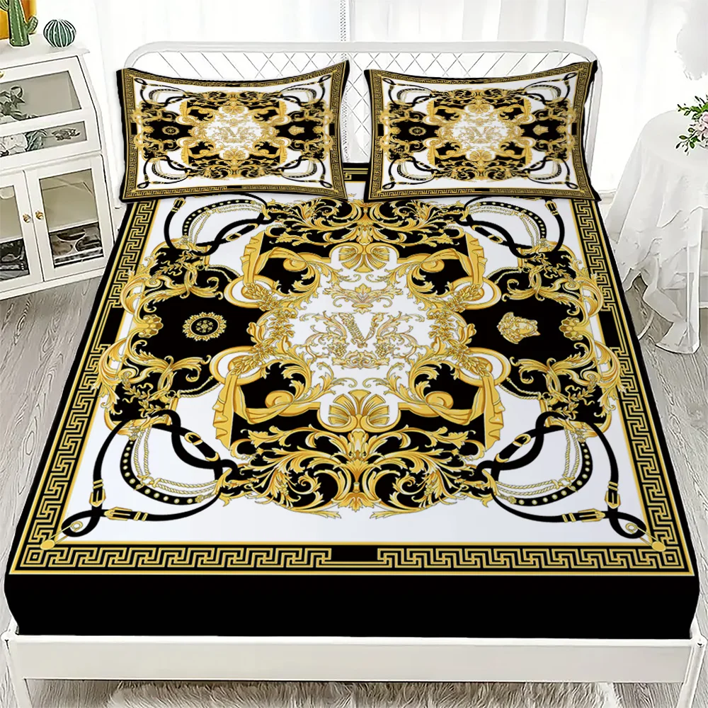 3PC European Style Disc Bed Sheet Set - 100% Polyester, Digital Print, Breathable Home Decor Fitted Sheet and Bedding Sheet 4