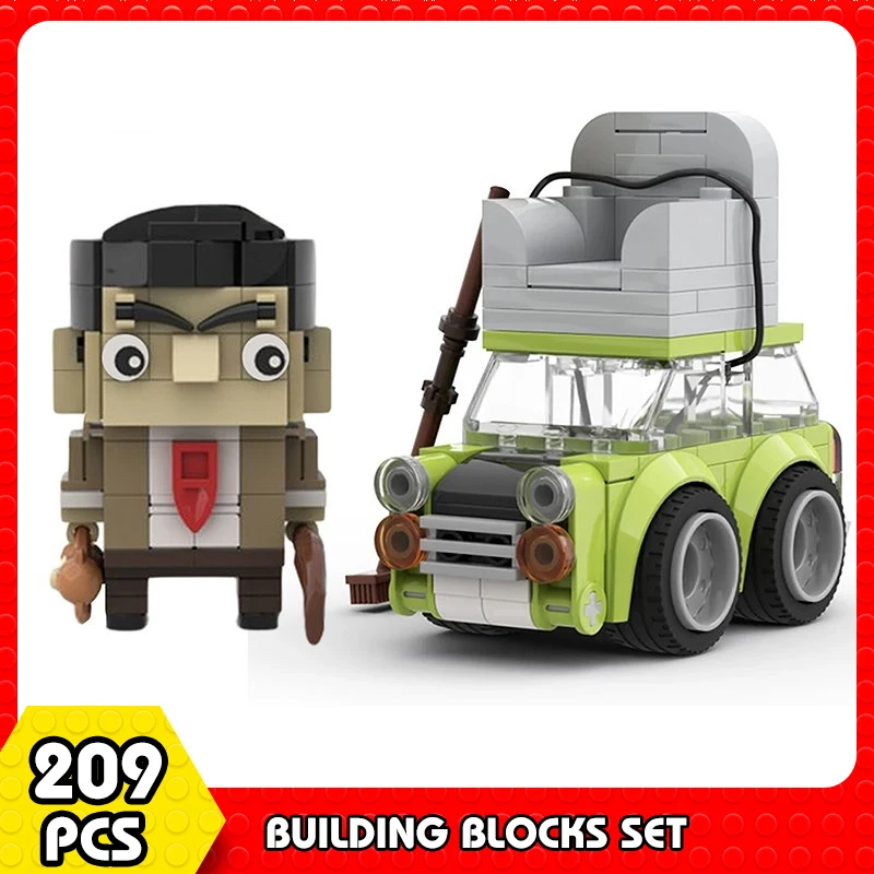 Moc Brickheadz Mr. Beans Green Mini Car Roof Con Divano Action Figure Fai Da Te Moc Vehicle Building Block Model Ideas Toy Regalo Di Natale