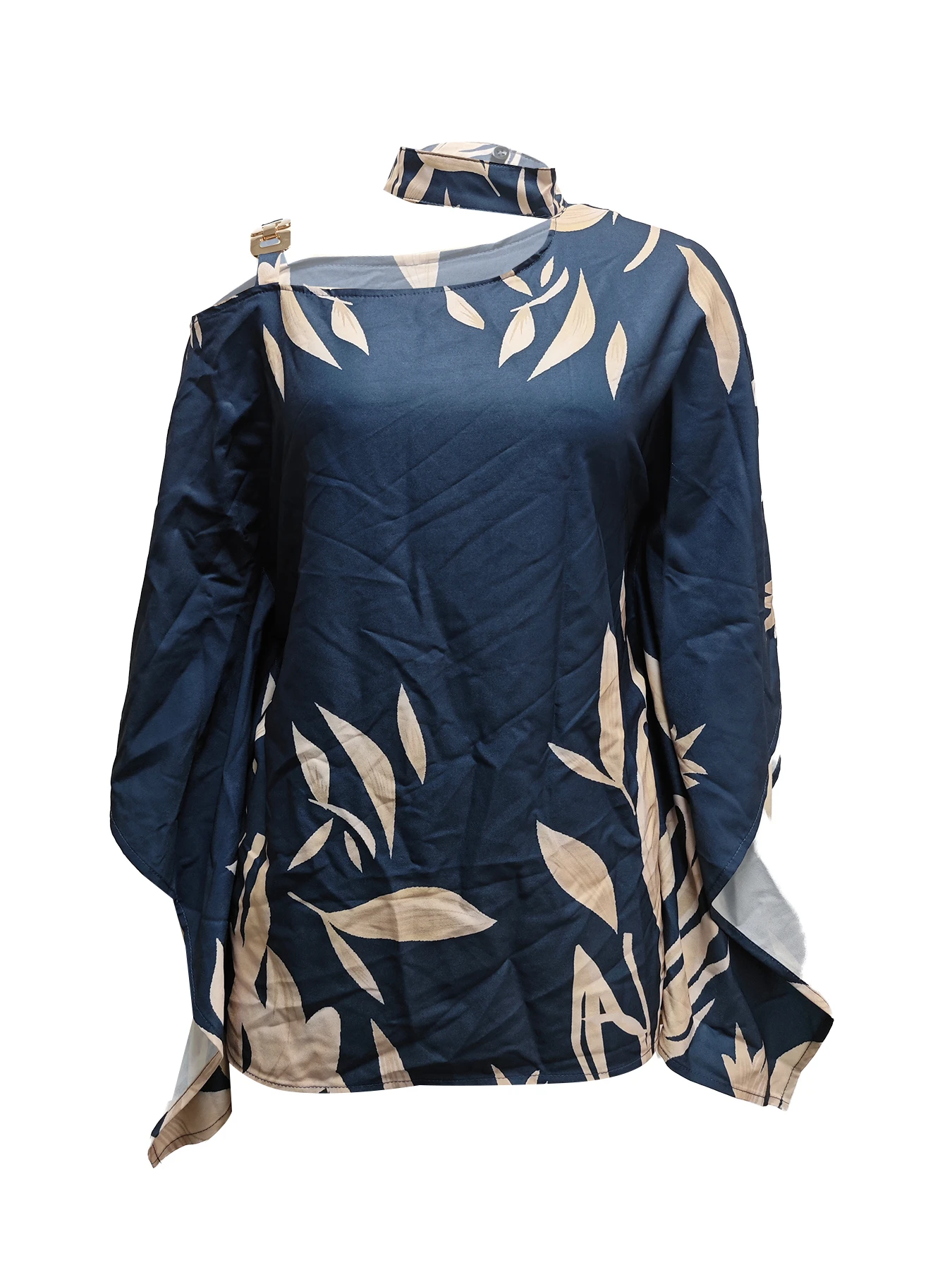 بلوزة نسائية بأكمام جناح الخفاش مطبوعة برقبة دائري...