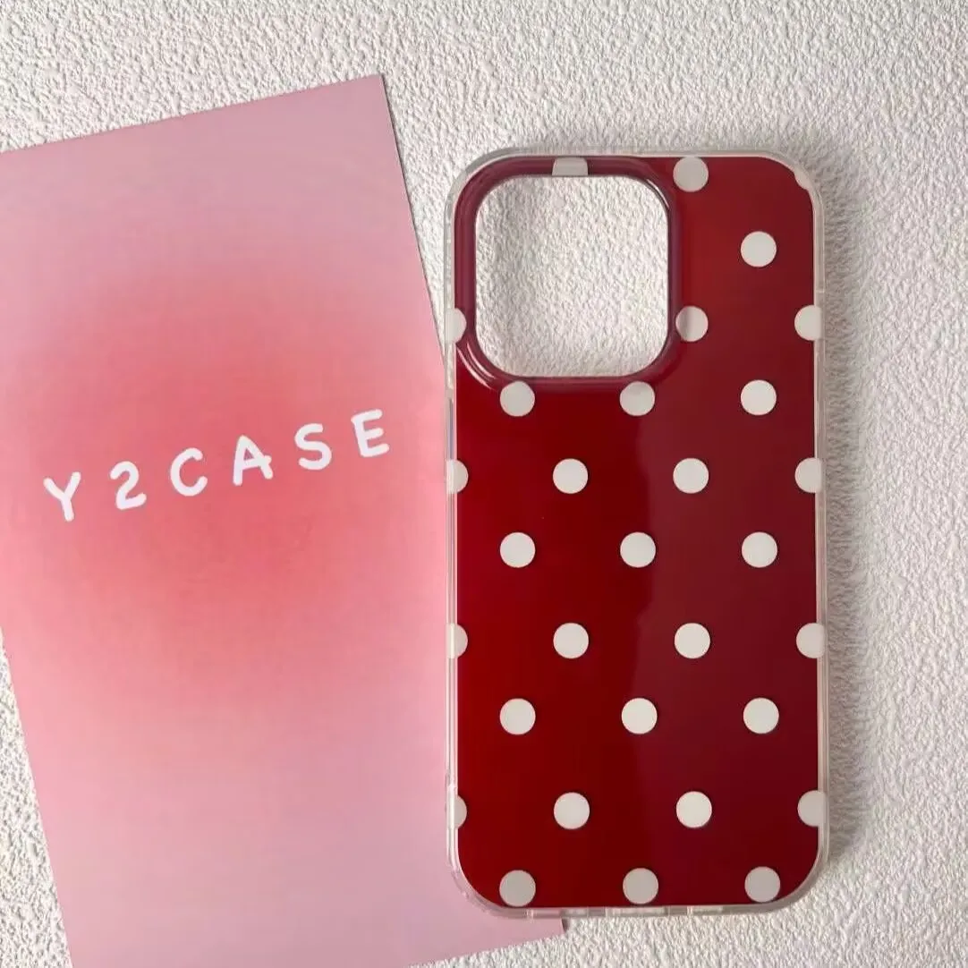 Korean Ins Red Polka Dots Feather Texture Phone Case