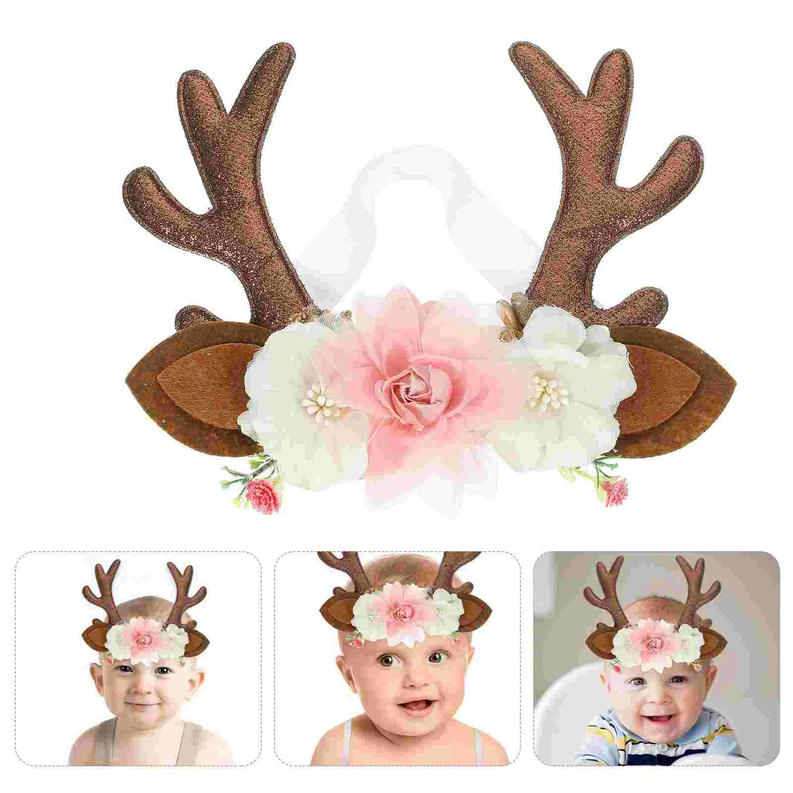 

Christmas Elk Headband Toddler Hair Ties Deer Horn for Baby Ears Antler Fabric Child