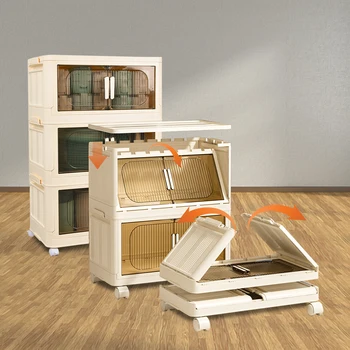 Cream White Magnetic Door Plastic Storage Cabinet, Stackable Home Organizer Bins With Lids Clothing Toys Bedroom Board Game Box 2