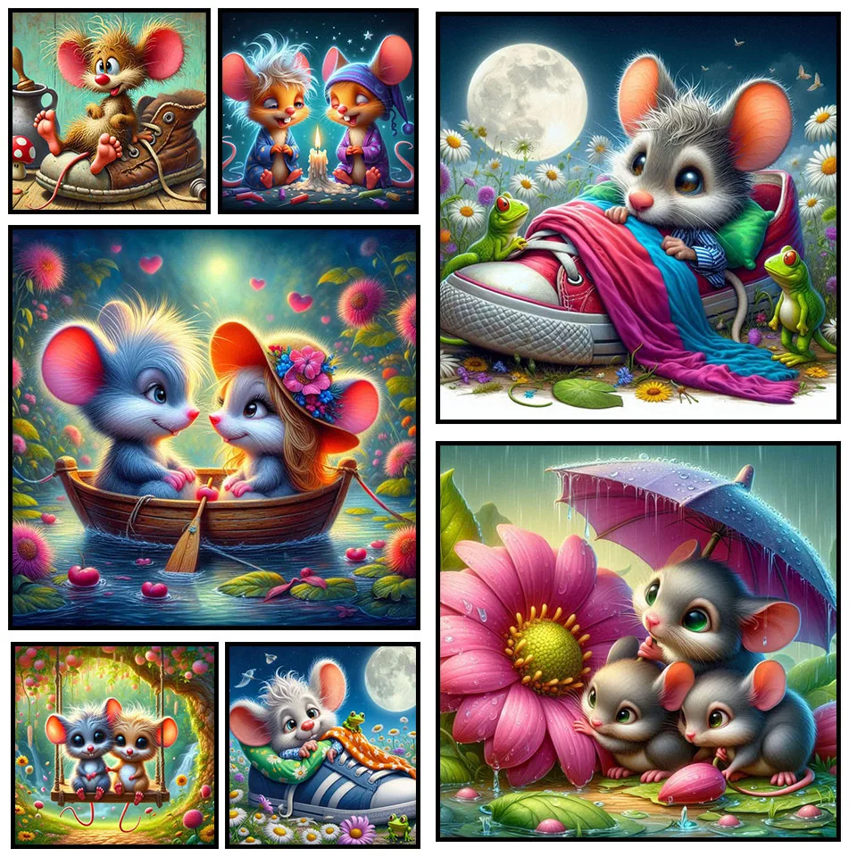 2025 Diamond Mosaic Cartoon Mouse Full Square Round Drill Diamond Painting animal shoe Embroidery rhinestone Home Decoration diamond painting