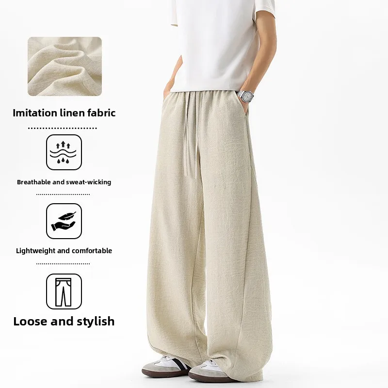 2026 Summer New Style Breathable and Sweat-Wicking Synthetic Hemp Floor-Turning Curved Pants 1
