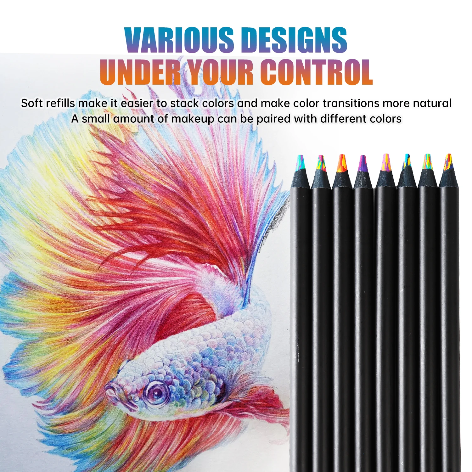 8pcs Large Rainbow Pencils In Different Colors Wooden Colored