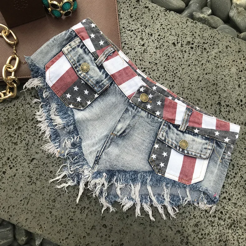 Women's Sexy Super Denim Shorts Summer Denim Cotton Splicing Prints Shorts Ladies Skinny Sexy Club Super Short Jeans