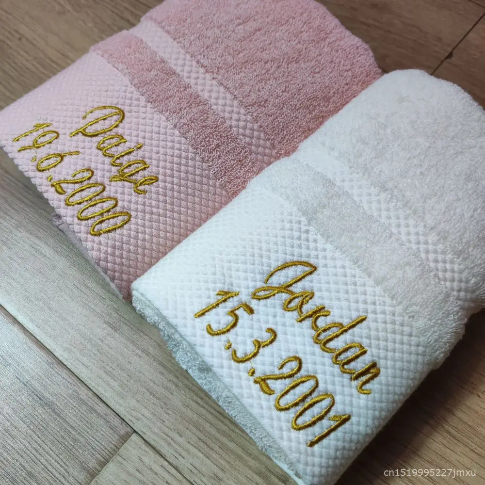AHSNME Customized Baptism Towel 70x140cm Bath Towels for Baby Christening White Towel with Name and Date 4