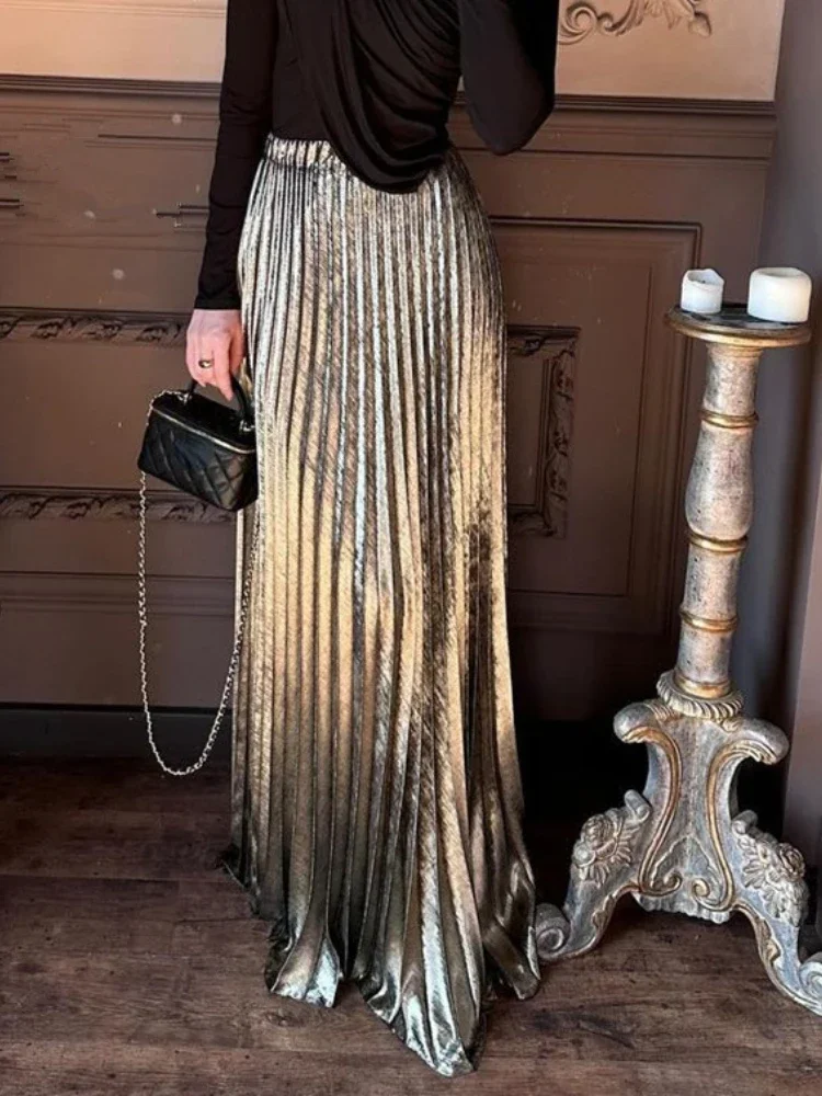 Temperament Elegant Women 2-piece Long Sleeve Pressure Pleated Top Halter Level Ankle Court Banquet Premium Sense female Sets