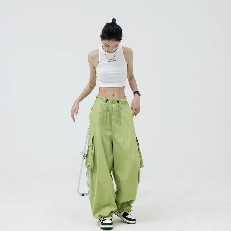 

Streetwear Women Cargo Pants Summer Thin Y2k Wide Leg Pants High Street Ankle-Tied Trousers Joggers Women Drawstring Sweatpants