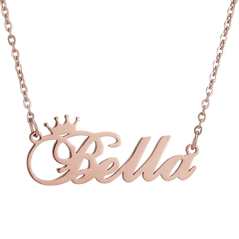 Crown Name Necklaces Stainless Steel Nameplate Pendant Necklace For Women And Men Bella Betty Blessed Birthday Gift