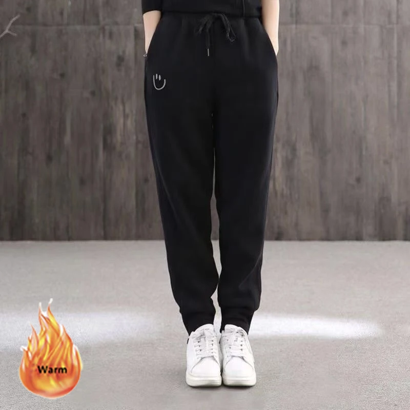 Plus Velvet Oversized Sweatpants Women Casual Drawstring Winter High Waist Ankle-Length Pants Warm Loose Jogger Pantalones M-4xl