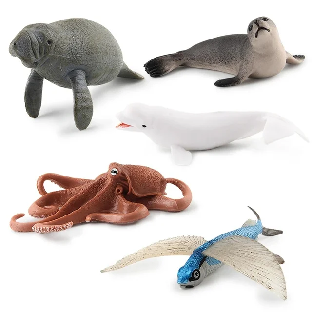 Marine Animal Scene Decoration Model Sperm Whale Beluga Shark Manatee Sea Lion Turtle Squid Action Figure Kids Toy