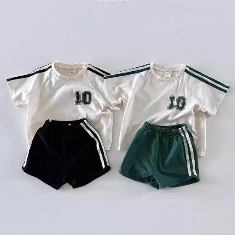 2025 Summer New Children Short Sleeve Clothes Set Boys Letter T Shirts + Shorts 2pcs Suit Fashion Casual Kids Girls Sports Set