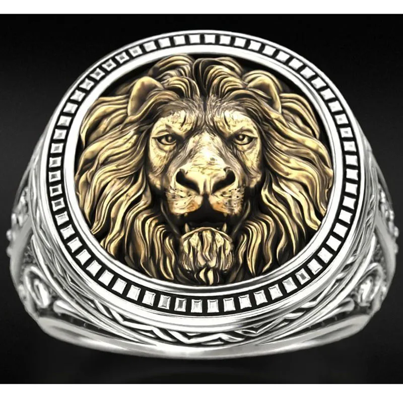 13g 3D Men's Lion Head Beast Gold Rings Customized 925 Solid Sterling Silver Rings Many Sizes 7-11