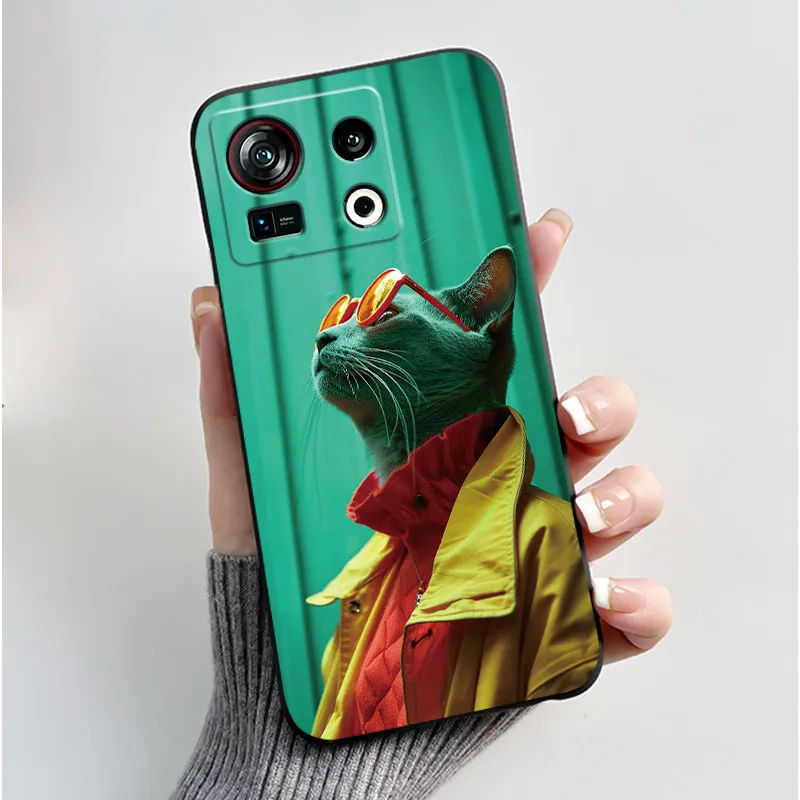 Aesthetic Fashion Cute Cat Black Matte Soft TPU Silicone Phone Casing - Full Protective Cover