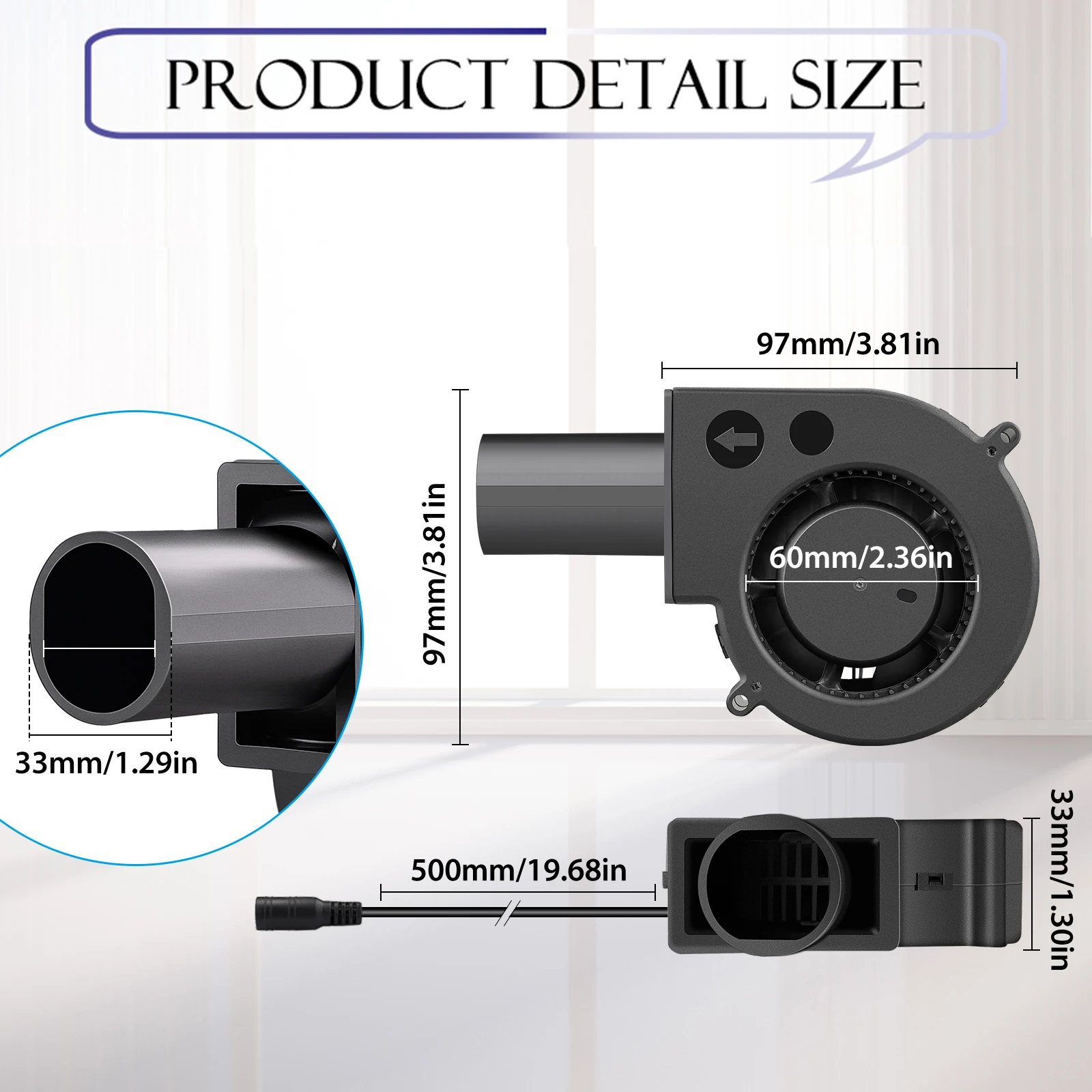 Gdstime-grande Ventilador Industrial de ar Ventilador Radial dc 12v Radial 97x33 mm 97 mm Bola Dupla Ventilador Portátil para Exaustor de Churrasco - Imagem 5