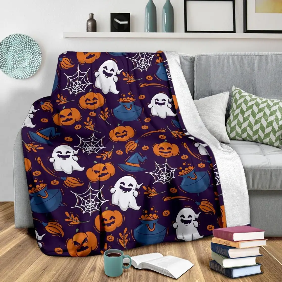 

Halloween Ghosts Pumpkin Print Blanket Sofa Bed Blanket Super Soft Warm Blanket Cover Flannel Throw Blanket