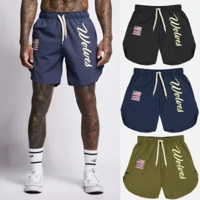 New Fashion Sporty Fitness Running Shorts Men's Breathable Quick Dry Casual Sportswear Sweat Wicking Trendy Male Pants