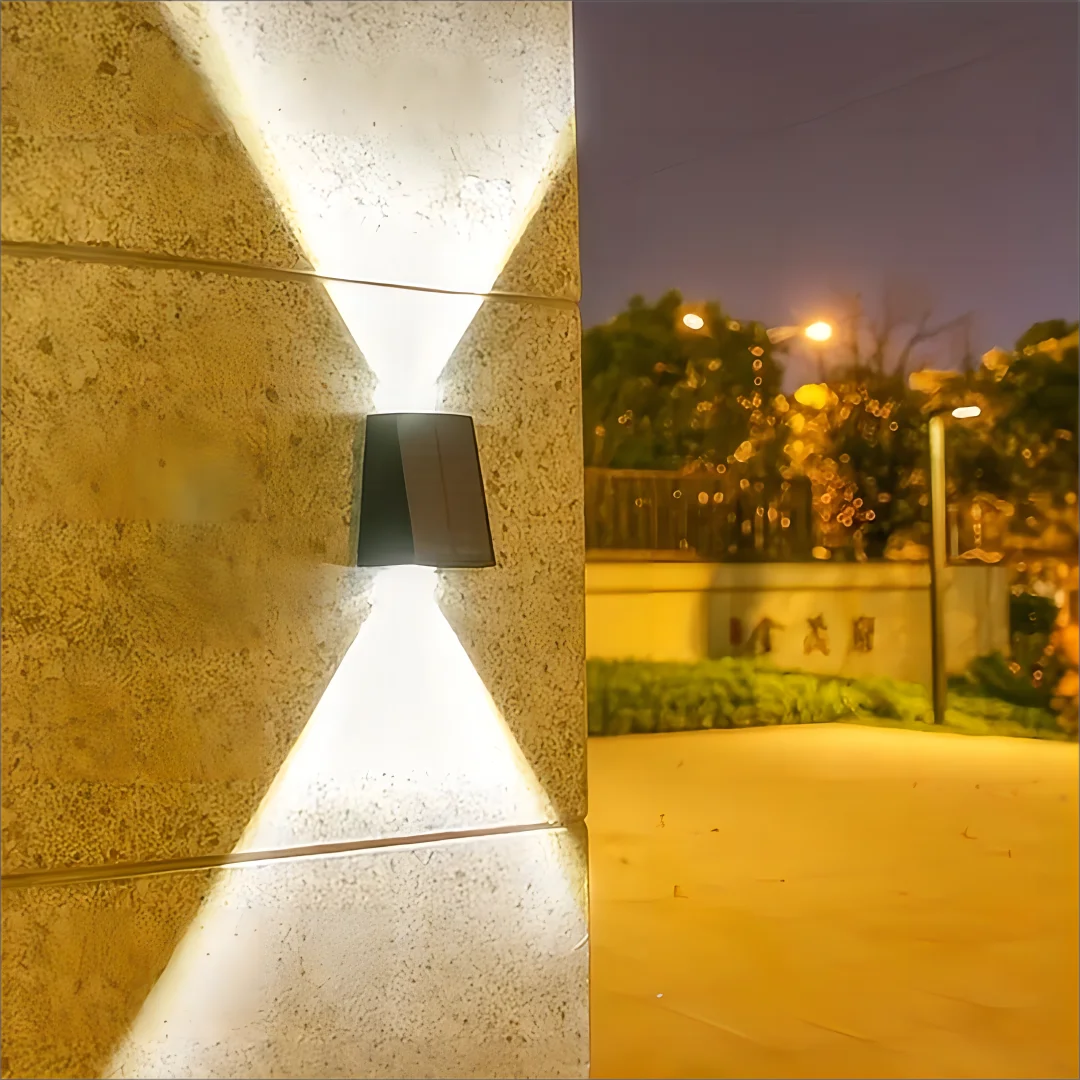 1pc Solar Outdoor Wall Light Garden Decoration Atmosphere Light Villa Garden Waterproof Wall  Up And Down Glow Wall Light