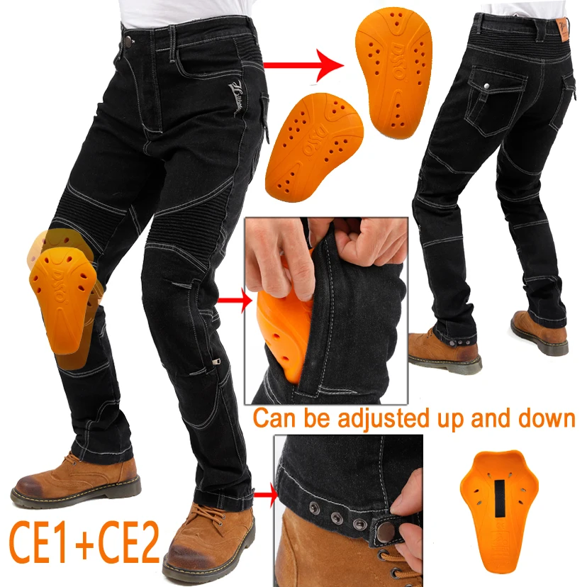 블랙 모토크로스 바지 조절 가능한 무릎 보호대 오토바이 보호 라이딩 기어 바지 투어링 청바지