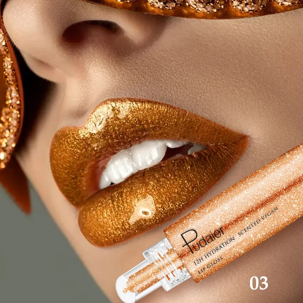 Pudaier Mirror Liquid Lacquer Lip Gloss Pearlescent Lip Glaze Moisturizing Lip Plumping Makeup_voghion.com