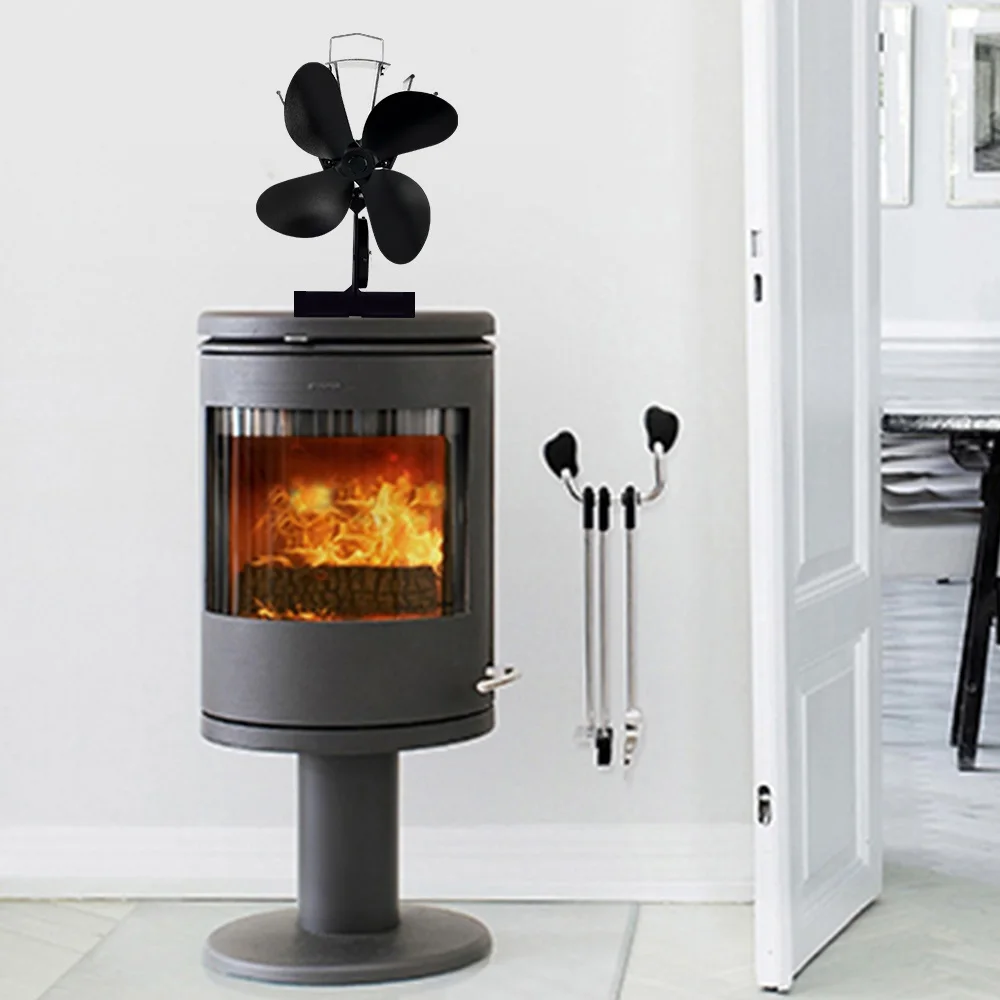 4 Blades Fireplace Fan Heat Powered Stove Fan Silent Portable Eco Friendly  Wood Log Burner Fire Home Efficient Heat Distribut
