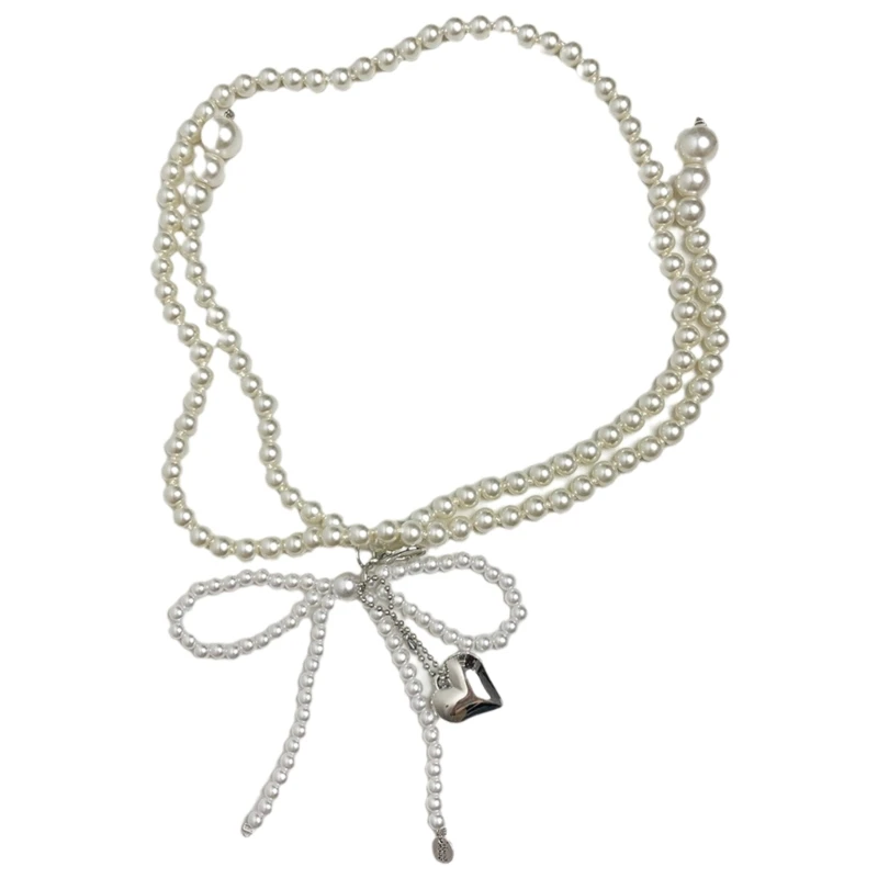

Lightweight Pearl Waist Chain for Women Lady Dress Belt with Bowknot&Dangle Heart Female Party Dress Waist Rope