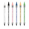 Nail Art Dual Heads Acrylic Design Metal Dotting Wax Pen Rhinestones Gem Picking Picker Manicure Drill Pencil Silicone Head Tool 1