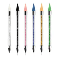 Nail Art Dual Heads Acrylic Design Metal Dotting Wax Pen Rhinestones Gem Picking Picker Manicure Drill Pencil Silicone Head Tool 1