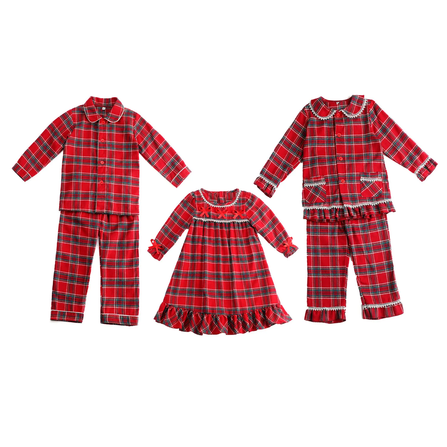 

2023 Wholesale Baby Clothes Tartan Flannel Toddler Pajamas Sets Matching Family Kids Boy Girl Christmas Pyjamas