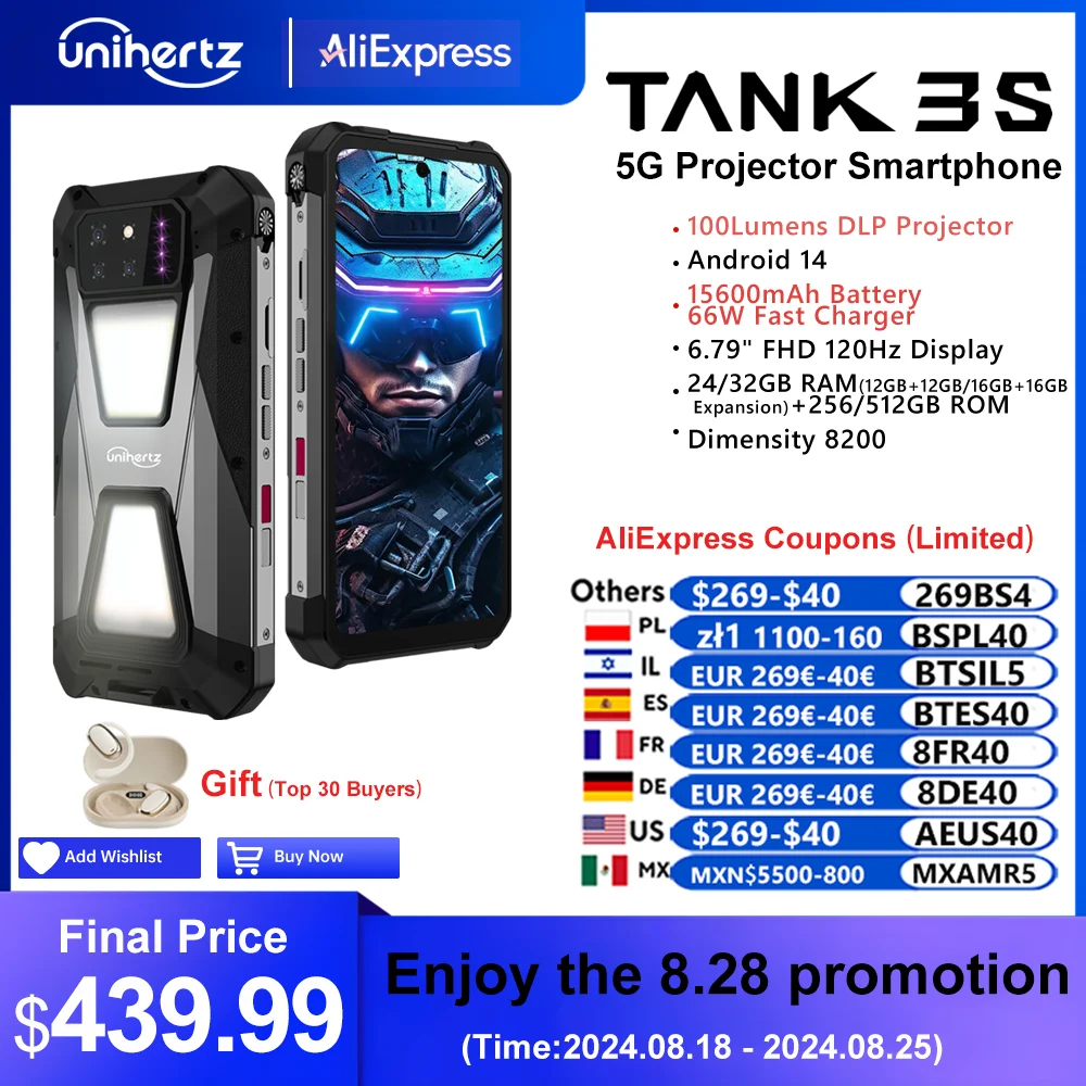 Unihertz-tank-3s-8849-powered-smartphone-with-projector-24-32GB-256 ...