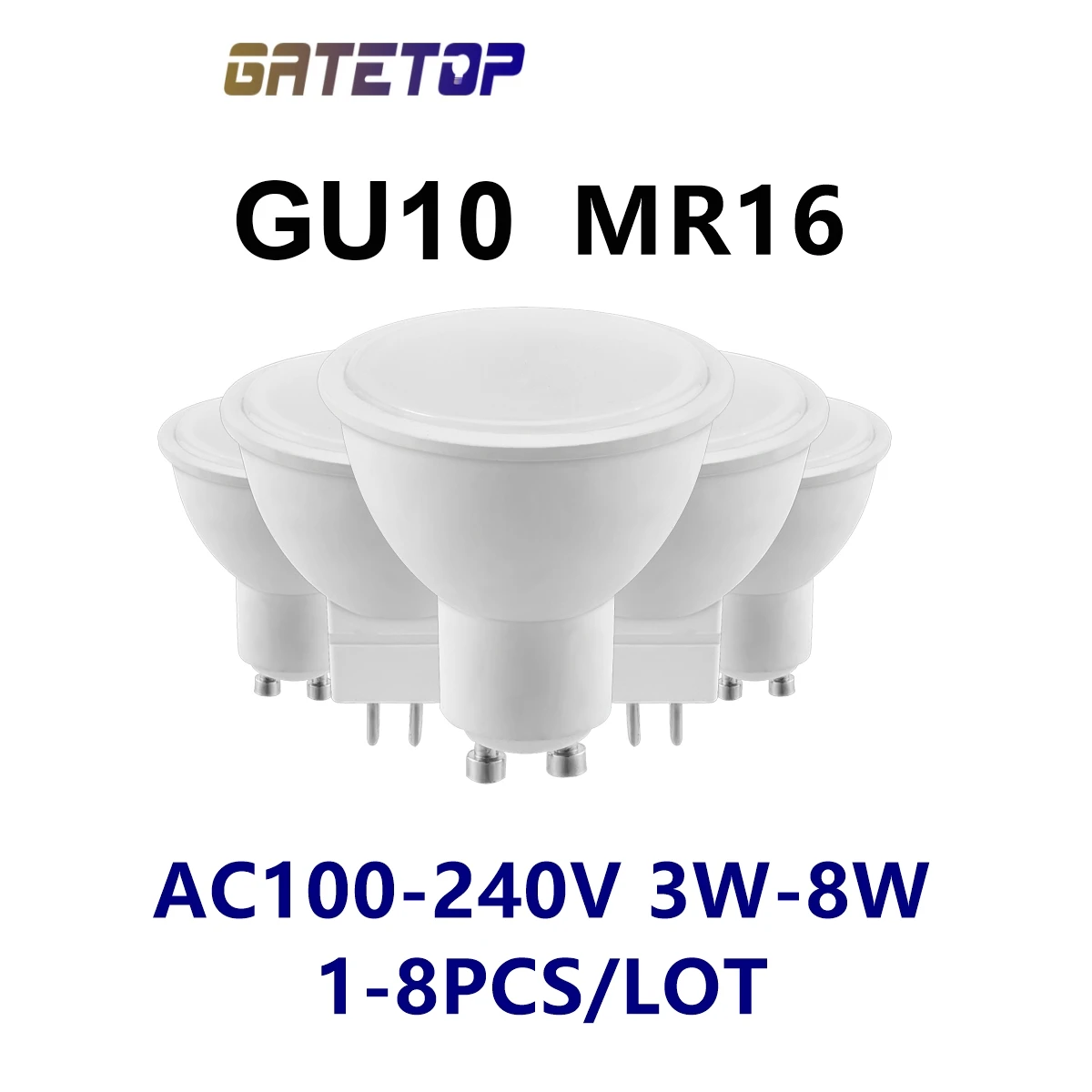 

LED spotlight GU10 MR16 AC100-240V 3W-8W high bright warm white light replacement 50W 100W halogen lamp is suitable for kitchen