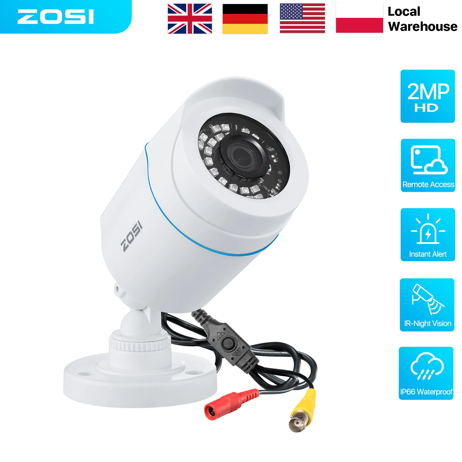 ZOSI 2MP CCTV Security Camera 1080P HD 4-in-1 AHD TVI CVI CVBS Weatherproof Home Video Surveillance Camera for DVR System 1