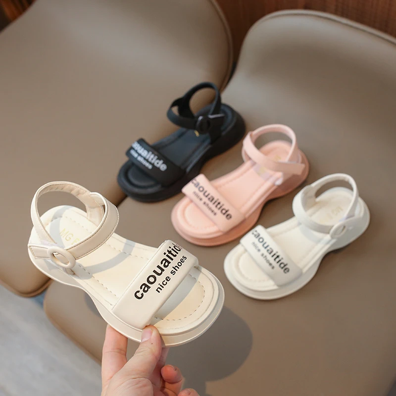 

Children Sandals Fresh Princess Travel Shoes for Summer Sutdent Vacation Beach Shoes Nice Letter Print Wedges Girl Sandal