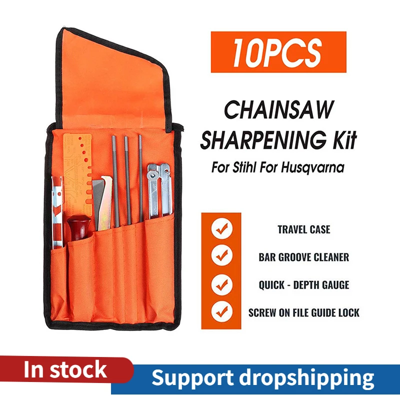 10PcsChainsawChainSharpeningKitHardwoodHandleRoundFlatFile