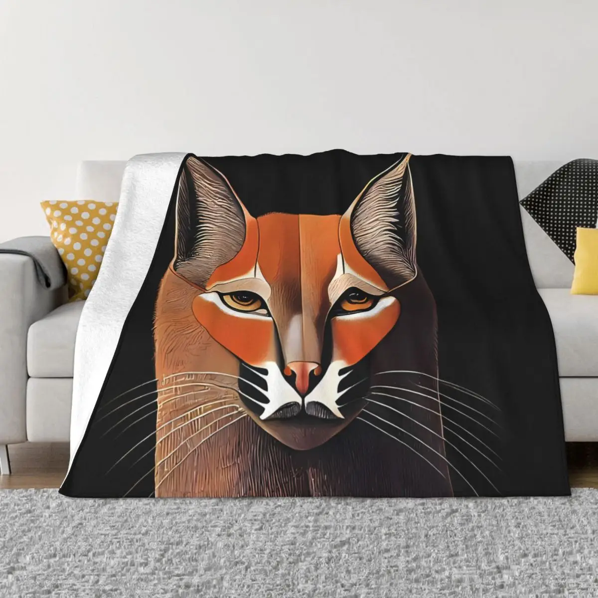 

Big Floppa Anime Blankets Caracal Portrait Coral Fleece Plush Decoration Bedroom Bedding Couch Bedspread