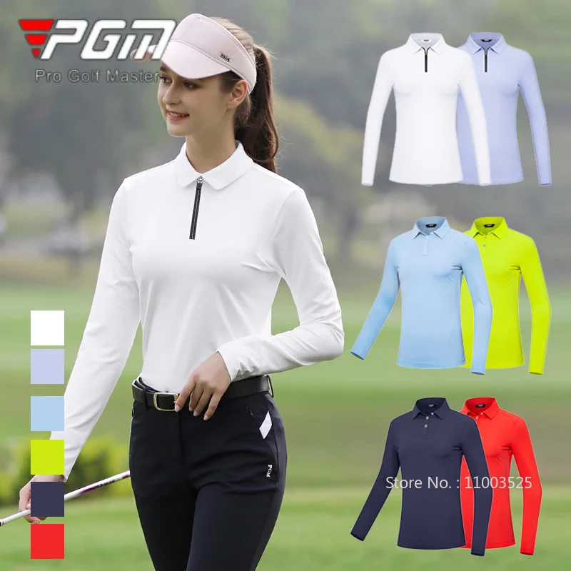 Women Tops Women Golf Polo Shirt High Elastic Golf Polo Shirt Ladies Breathable Full Sleeve T-shirt Quick Dry Soft Workout Tops Sport Golf Wear