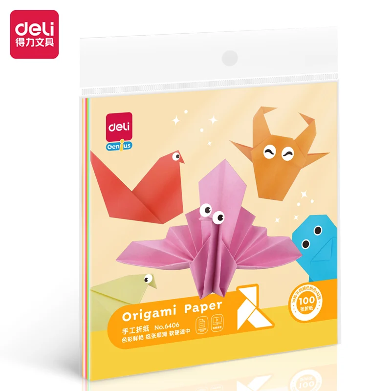 100sheets/Bag Deli 6406/6407 Colored Origami Paper 10x 10 Colors 10x10cm & 15x15cm Color Paper Children Origami For Kids