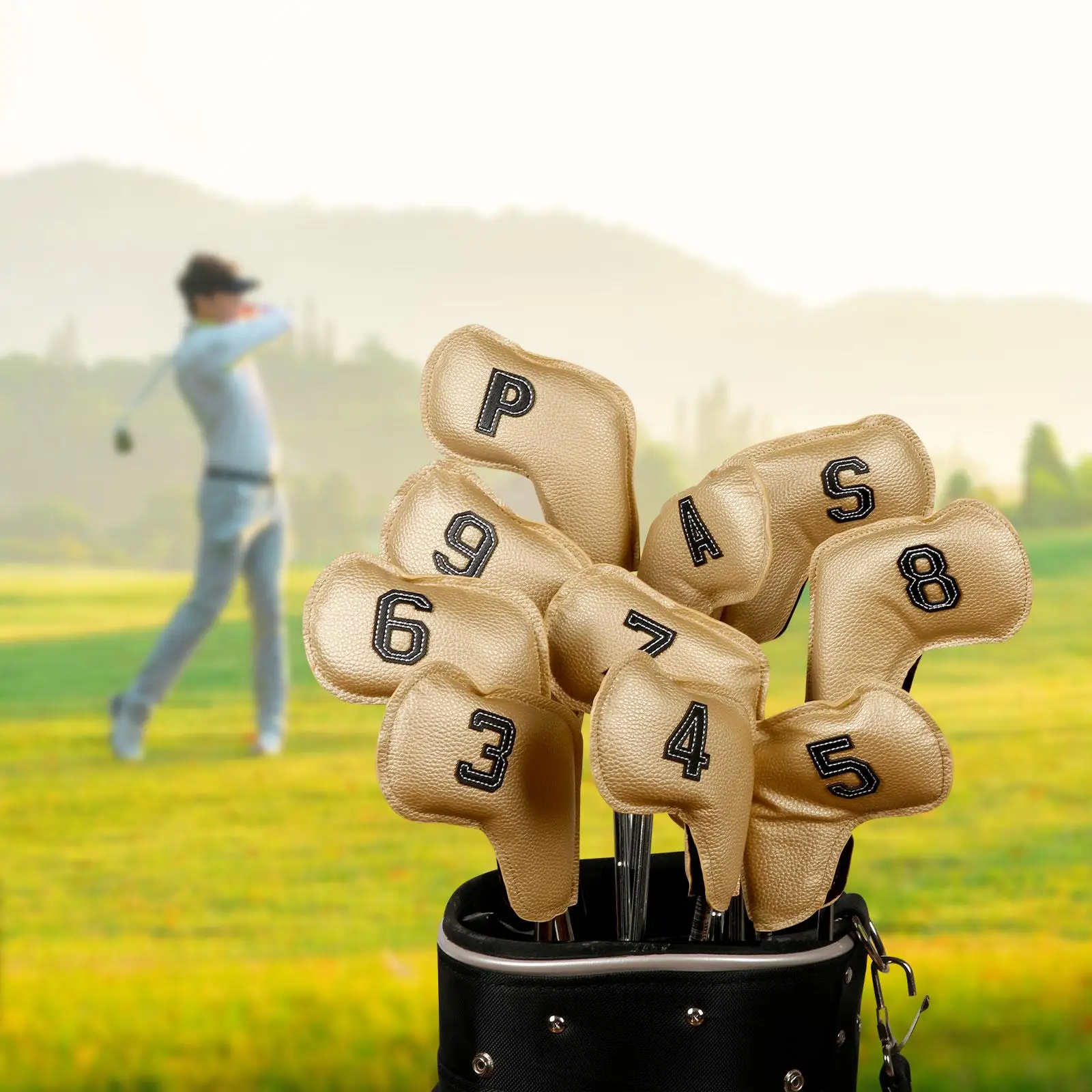 

10x Golf Iron Head Covers Set Lightweight 3-9,P,A,S Golfer Gift PU Protector
