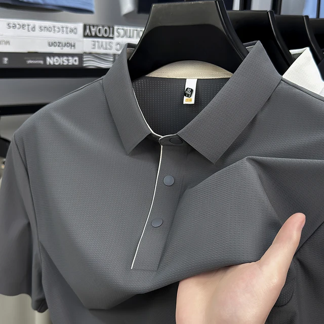 Polo Tech sin costuras de lujo para hombre |   Ropa de hombre superior polo de nailon elástico de secado rápido transpirable de verano