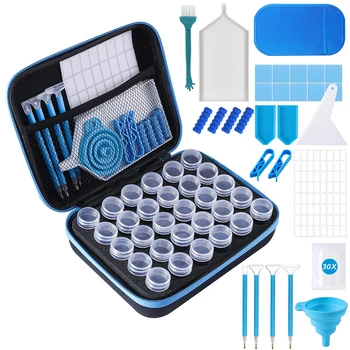 Kit Valigia per Accessori Diamond Painting, 30 Barattoli, Borsa Portaoggetti, Penne, Vassoi, Set di Strumenti, Valigetta Organizer per Accessori Artistici