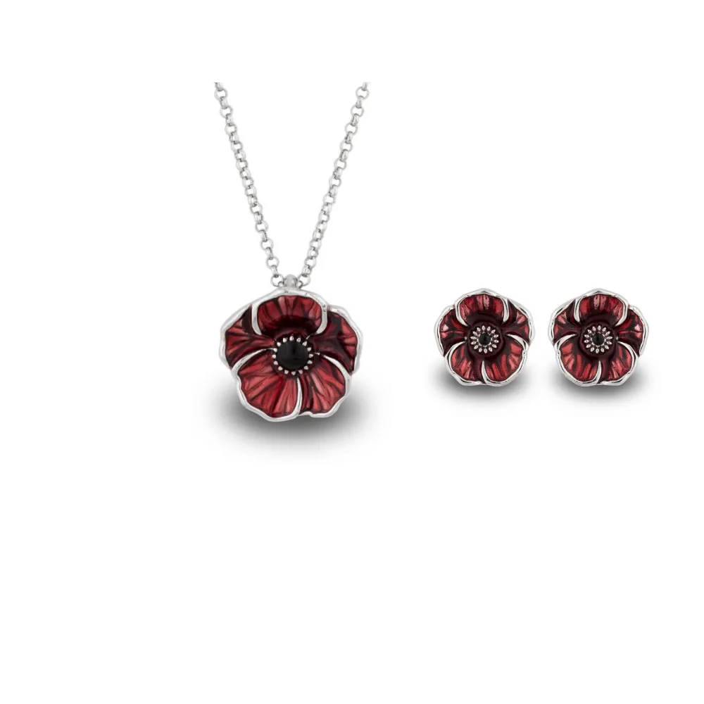 Set di orecchini ad anello con fiore di papavero in argento