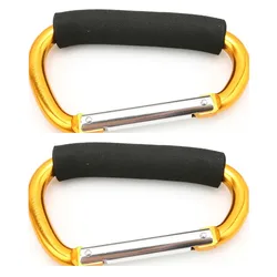 Heavy - Duty Aluminum Stroller Hook with Spring Snap and Carry Handle (Gold 2PCS)