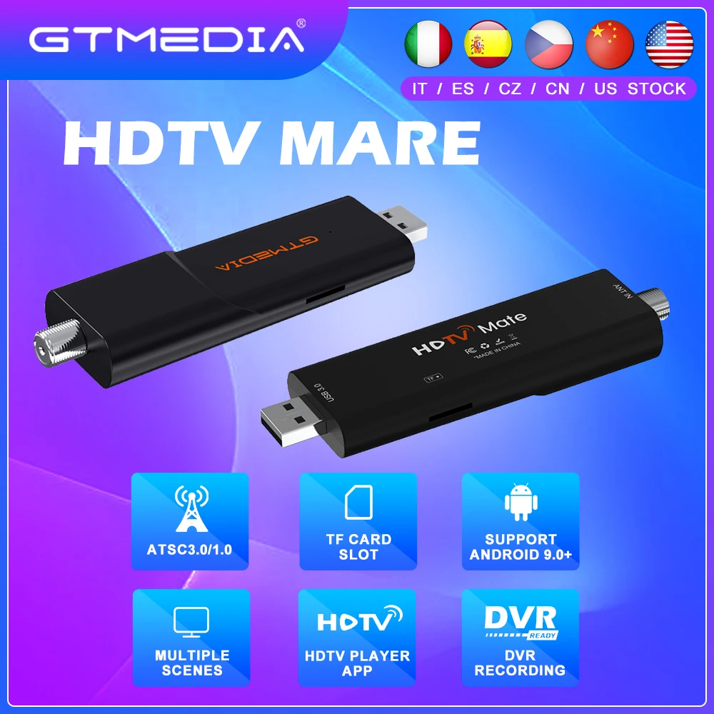 

GTMEDIA HDTV Mate USB Tuner Stick ATSC3.0 ATSC1.0 Digital Terrestrial Signal Ground Frequency Receiver Android 9.0+ HDTVPlayer