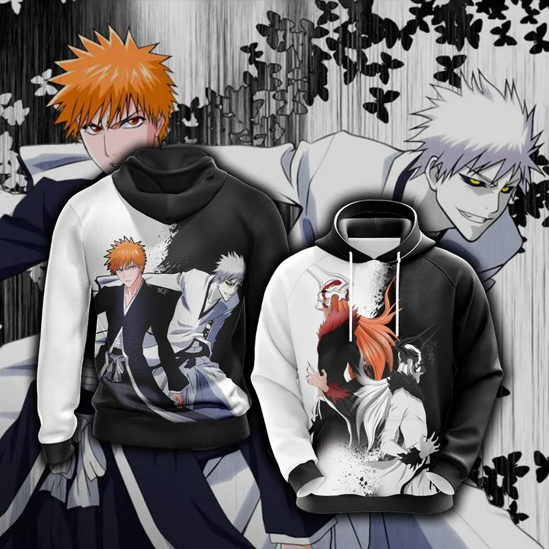 

Anime Grim Reaper Bleach Hoodie for Men Clothing 3D Manga Ichigo Kurosaki Printing New In Hoodies Women Goth Pullovers Kids Tops