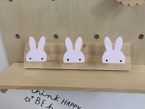 Nordic Style Creative Home Hook Clothes Hanging Children Room Rabbit Solid Wood Storage Racks Bow Clapboard Home Decoration 5